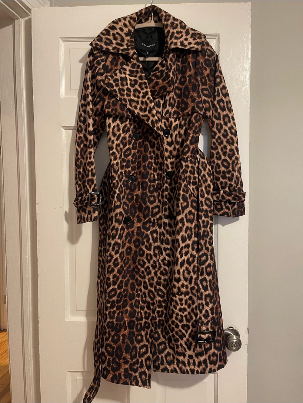 BCBG Leopard Print Trench Coat - Black & Brown
